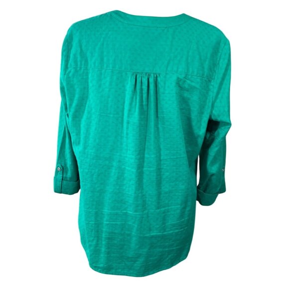 Croft & Barrow Blouse Top Women's Size L large Kelly Green Pleated Button Front - Picture 4 of 8